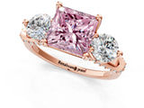 Rose gold Fancy Pink Princess Cut Diamond Three-Stone Ring with Prong Setting and Pavé Band_1
