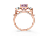 Rose gold Fancy Pink Princess Cut Diamond Three-Stone Ring with Prong Setting and Pavé Band_3