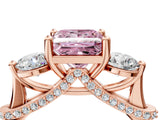 Rose gold Fancy Pink Princess Cut Diamond Three-Stone Ring with Prong Setting and Pavé Band_4