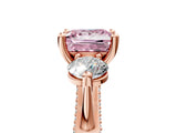 Rose gold Fancy Pink Princess Cut Diamond Three-Stone Ring with Prong Setting and Pavé Band_5