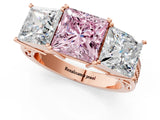 Rose gold Fancy Pink Princess Cut Diamond Three-Stone Ring with Prong Setting and Textured Band_1