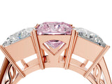 Rose gold Fancy Pink Princess Cut Diamond Three-Stone Ring with Prong Setting and Textured Band_4