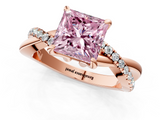 Rose gold Fancy Pink Princess  Cut Diamond Twist Band Solitaire with Prong Setting_1