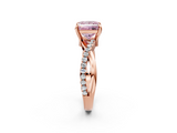 Rose gold Fancy Pink Princess  Cut Diamond Twist Band Solitaire with Prong Setting_2