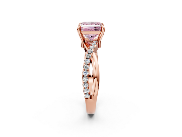 Rose gold Fancy Pink Princess  Cut Diamond Twist Band Solitaire with Prong Setting