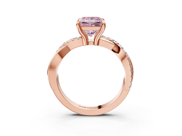 Rose gold Fancy Pink Princess  Cut Diamond Twist Band Solitaire with Prong Setting