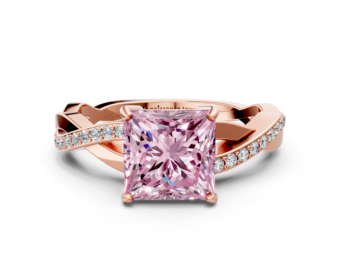 Rose gold Fancy Pink Princess  Cut Diamond Twisted Band Engagement Ring with Prong Setting_3