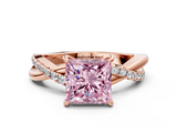 Rose gold Fancy Pink Princess  Cut Diamond Twisted Band with Pavé Setting and Four-Prong Setting