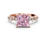 Rose gold Fancy Pink Princess  Cut Diamond Vine Band with Four-Prong Setting