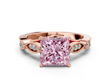 Rose gold Fancy Pink Princess  Cut Diamond with Milgrain Marquise and Bezel Accents on a Solitaire Band with Prong Setting