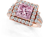 Rose gold Fancy Pink Princess  Cut Double Halo Diamond Engagement Ring with Pave Band and Four-Prong Setting 1