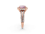 Rose gold Fancy Pink Princess  Cut Double Halo Diamond Engagement Ring with Pave Band and Four-Prong Setting 2