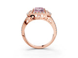 Rose gold Fancy Pink Princess  Cut Double Halo Diamond Engagement Ring with Pave Band and Four-Prong Setting 3