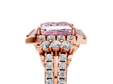 Rose gold Fancy Pink Princess  Cut Double Halo Diamond Engagement Ring with Pave Band and Four-Prong Setting 5