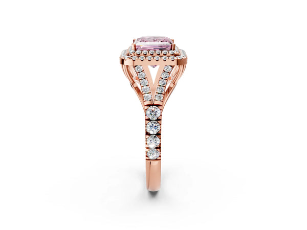 Rose gold Fancy Pink Princess  Cut Double Halo Split Shank Diamond Ring with Prong Setting