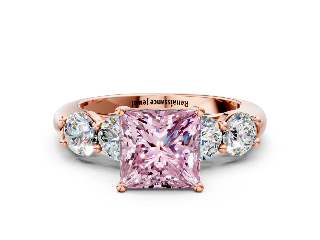 Rose gold Fancy Pink Princess  Cut Five-Stone Prong Set Diamond Ring with Classic Band_30