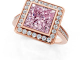 Rose gold Fancy Pink Princess Cut Halo Bezel Diamond Pave Band Ring_1