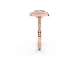 Rose gold Fancy Pink Princess Cut Halo Bezel Diamond Pave Band Ring_2