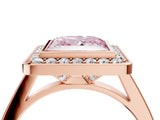 Rose gold Fancy Pink Princess Cut Halo Bezel Diamond Pave Band Ring_4