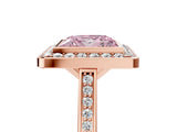 Rose gold Fancy Pink Princess Cut Halo Bezel Diamond Pave Band Ring_5