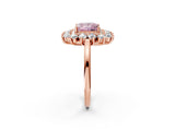 Rose gold Fancy Pink Princess Cut Halo Cluster Diamond Ring with Pave Band and Four-Prong Setting_14