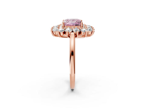 Rose gold Fancy Pink Princess Cut Halo Cluster Diamond Ring with Pave Band and Four-Prong Setting_14