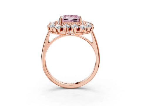 Rose gold Fancy Pink Princess Cut Halo Cluster Diamond Ring with Pave Band and Four-Prong Setting_15