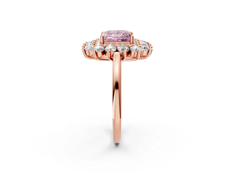 Rose gold Fancy Pink Princess Cut Halo Cluster Diamond Ring with Pave Band and Four-Prong Setting_2