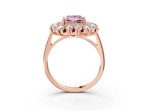 Rose gold Fancy Pink Princess Cut Halo Cluster Diamond Ring with Pave Band and Four-Prong Setting_3
