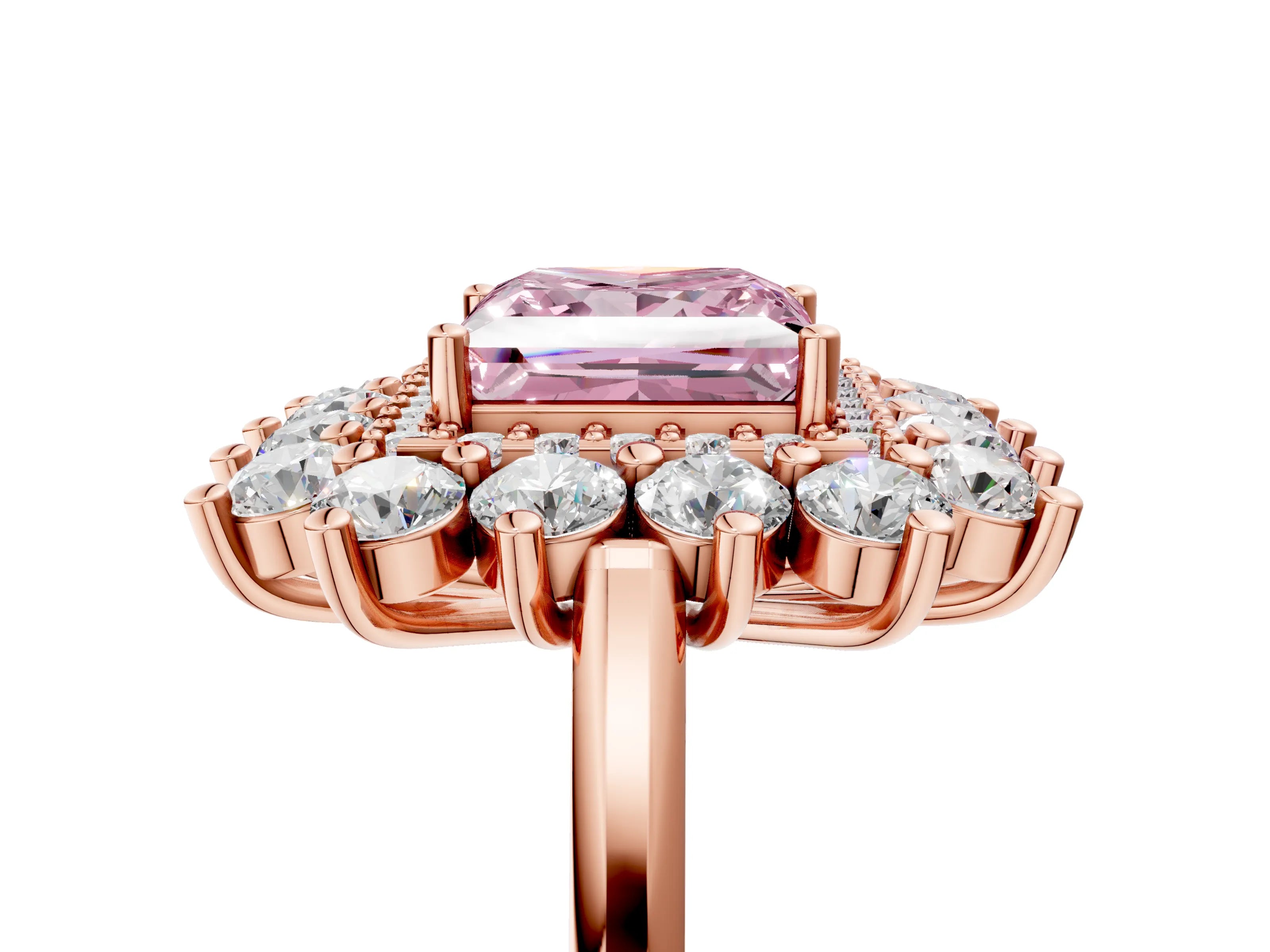 Rose gold Fancy Pink Princess Cut Halo Cluster Diamond Ring with Pave Band and Four-Prong Setting_5