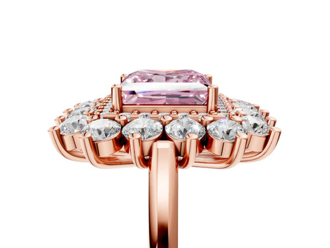 Rose gold Fancy Pink Princess Cut Halo Cluster Diamond Ring with Pave Band and Four-Prong Setting_5