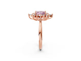 Rose gold Fancy Pink Princess Cut Halo Diamond Cluster Ring with Marquise and Round Stones on a White Gold Band with Prong Setting_2