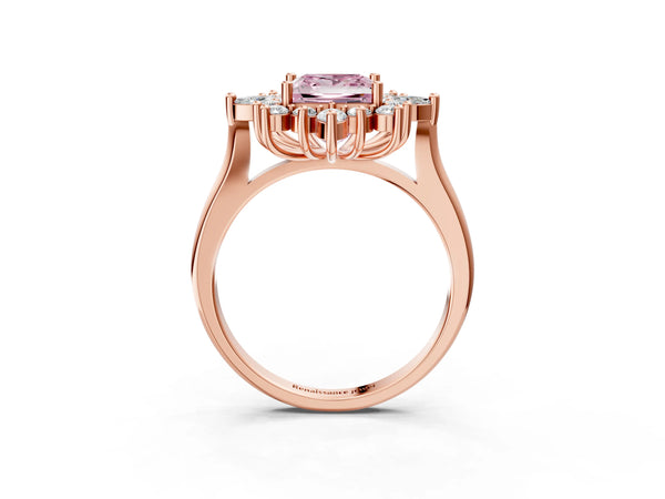 Rose gold Fancy Pink Princess Cut Starburst Halo Engagement Ring Setting with Marquise and Round Accents