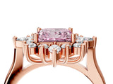 Rose gold Fancy Pink Princess Cut Halo Diamond Cluster Ring with Marquise and Round Stones on a White Gold Band with Prong Setting_4