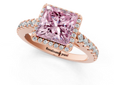 Rose gold Fancy Pink Princess  Cut Halo Diamond Engagement Ring with Pave Band and Four-Prong Setting_1