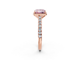 Rose gold Fancy Pink Princess  Cut Halo Diamond Engagement Ring with Pave Band and Four-Prong Setting_2