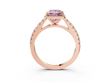 Rose gold Fancy Pink Princess  Cut Halo Diamond Engagement Ring with Pave Band and Four-Prong Setting_3