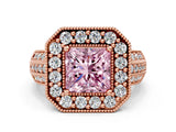 Rose gold Fancy Pink Princess Cut Halo Diamond Engagement Ring with Pave Split Shank and Four-Prong Setting_12