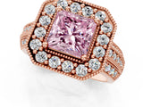 Rose gold Fancy Pink Princess Cut Halo Diamond Engagement Ring with Pave Split Shank and Four-Prong Setting_13