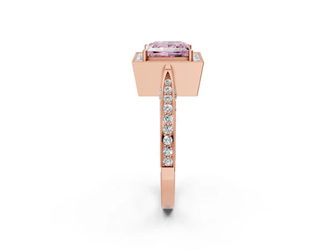 Rose gold Fancy Pink Princess Cut Halo Diamond Engagement Ring with Split Shank Band and Four-Prong Setting_2