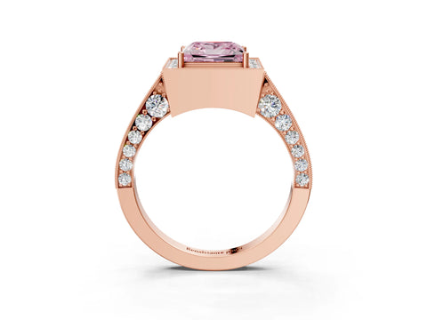 Rose gold Fancy Pink Princess Cut Halo Diamond Engagement Ring with Split Shank Band and Four-Prong Setting_3