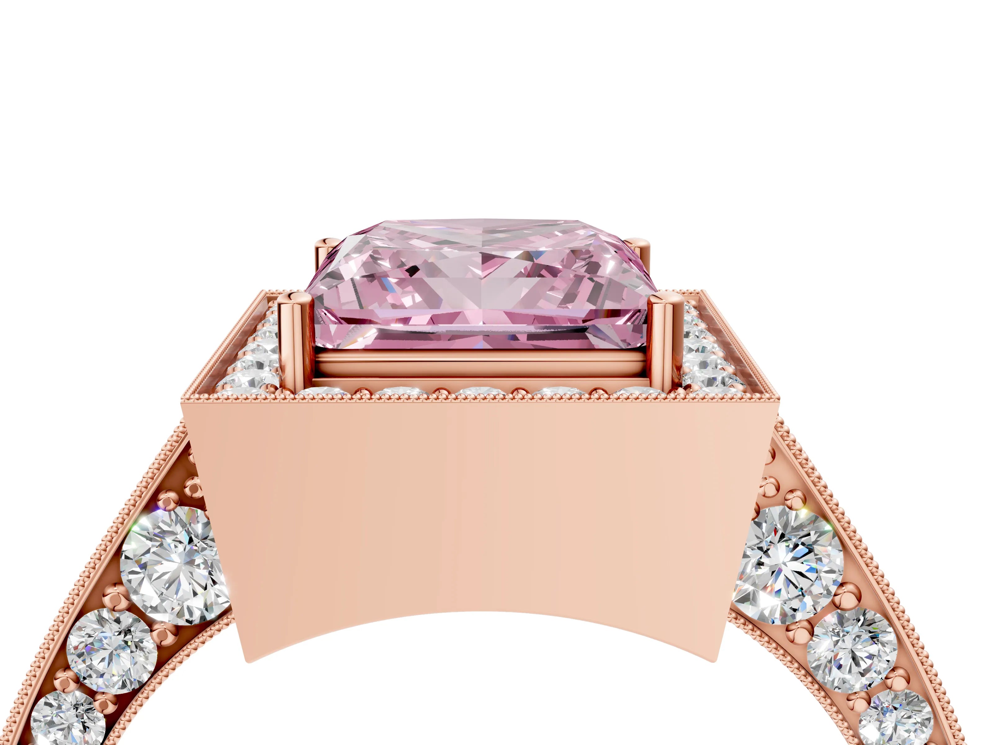 Rose gold Fancy Pink Princess Cut Halo Diamond Engagement Ring with Split Shank Band and Four-Prong Setting_4