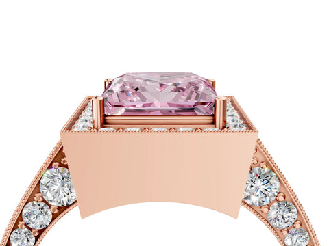 Rose gold Fancy Pink Princess Cut Halo Diamond Engagement Ring with Split Shank Band and Four-Prong Setting_4