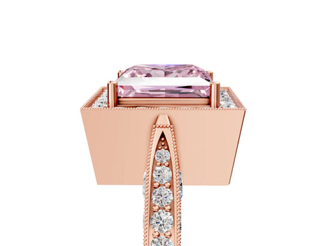Rose gold Fancy Pink Princess Cut Halo Diamond Engagement Ring with Split Shank Band and Four-Prong Setting_5