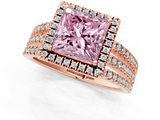 Rose gold Fancy Pink Princess  Cut Halo Diamond Engagement Ring with Split Shank and Four-Prong Setting_1