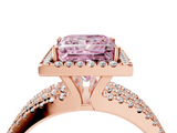 Rose gold Fancy Pink Princess  Cut Halo Diamond Engagement Ring with Split Shank and Four-Prong Setting_4