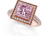 Rose gold Fancy Pink Princess  Cut Halo Diamond Pave Band with Four-Prong Setting_1