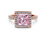 Rose gold Fancy Pink Princess Cut Halo Diamond Pave Band with Prong Setting