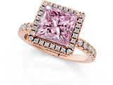 Rose gold Fancy Pink Princess Cut Halo Diamond Pave Band with Prong Setting_1