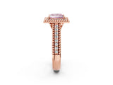 Rose gold Fancy Pink Princess Cut Halo Diamond Ring with Beaded Split Shank and Four-Prong Setting_2